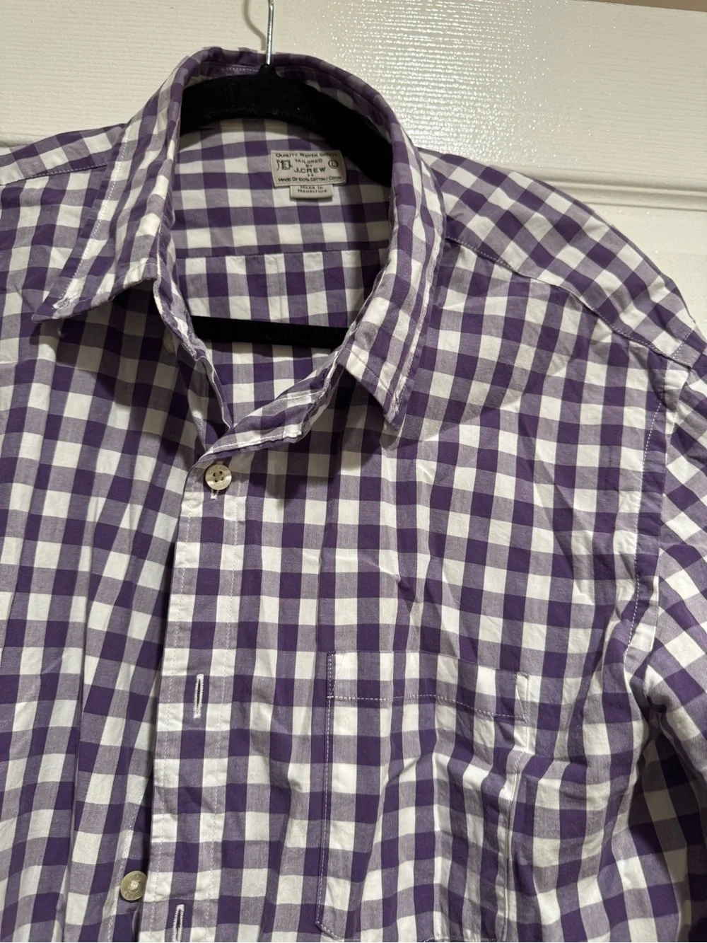 J. Crew Men Purple and White Gingham Button-Down Shirt Size Large